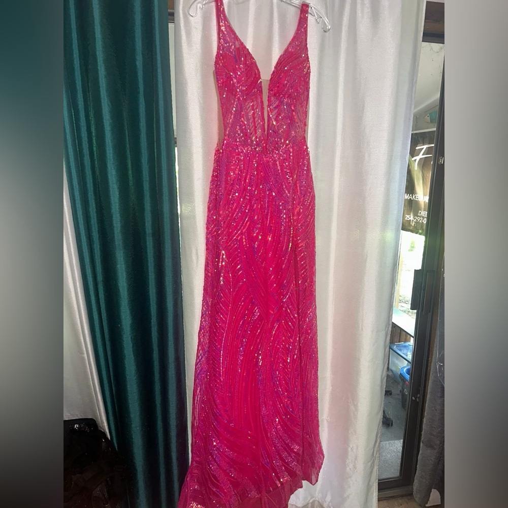 Dazzling Neon/Hot Pink Sequin Prom Dress
